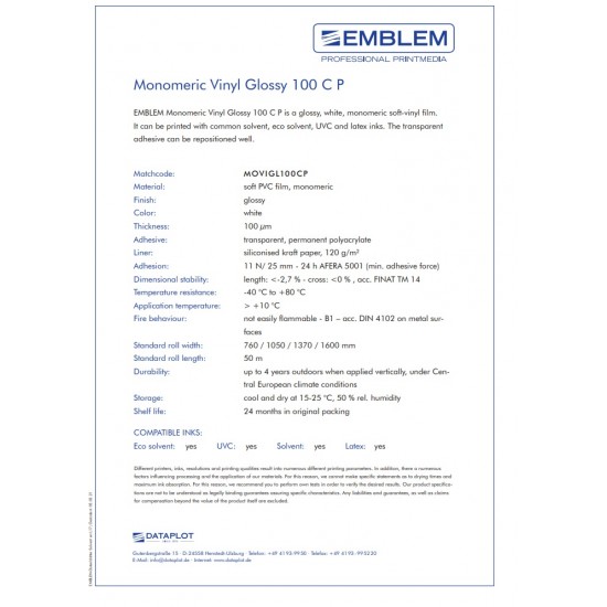 EMBLEM MONOMERIC VINYL 100mic 76x50m