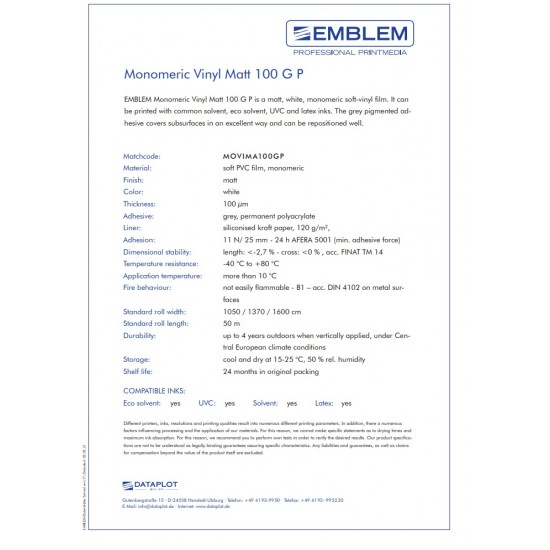 EMBLEM MONOMERIC VINYL 100mic 137x50m