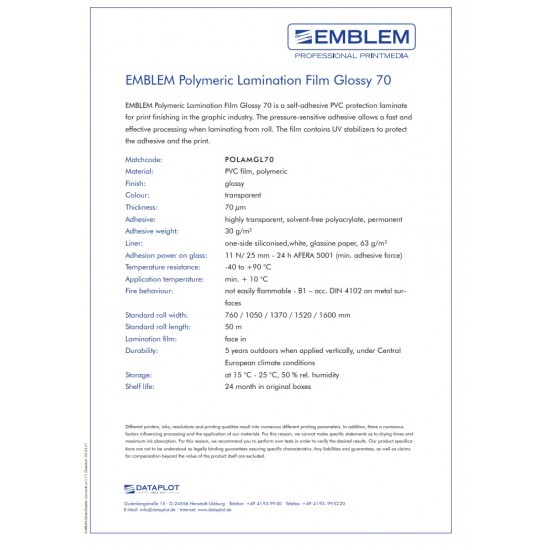 EMBLEM POLYMERIC LAMINATE GLOSSY 1.05 x 50m