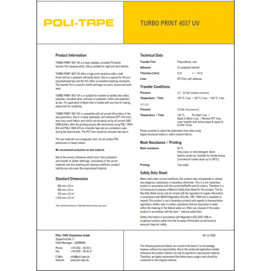 POLI-TAPE PRINTABLE TURBO-4037 UV 50cm X10m