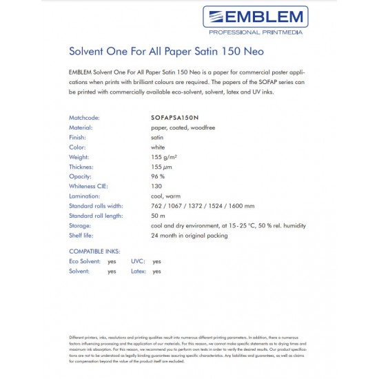 EMBLEM Solvent One For All Paper Satin 150gr Neo 137,2X50m