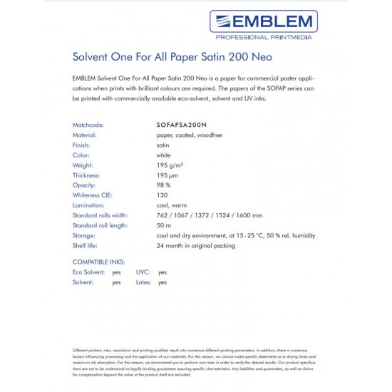 EMBLEM Solvent One For All Paper Satin 200gr Neo 106,7X50m