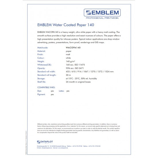 EMBLEM COATED PAPER 140gr 610x30m